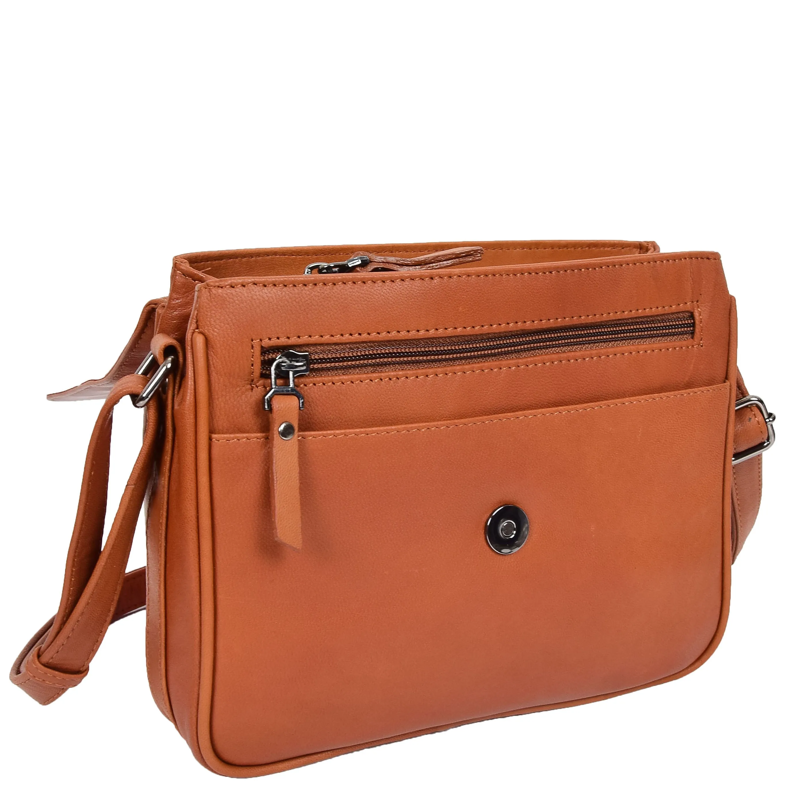 Womens Leather Crossbody Bag Work Casual Classic Messenger Organiser Esme Cognac