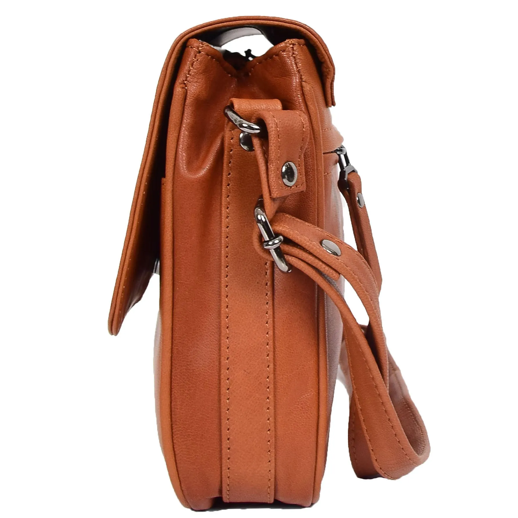 Womens Leather Crossbody Bag Work Casual Classic Messenger Organiser Esme Cognac